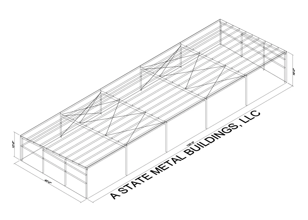 40x120x16 metal building with open side for farm equipment storage