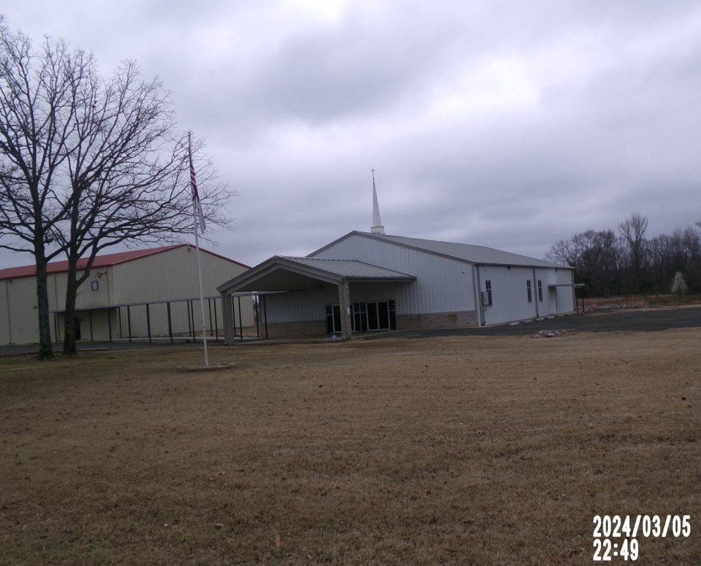 church with event center 40’x80’x14’ with 80’x120x20’ gym and event center Red iron column frame 26 gauge roof 26 gauge walls Gutters and downspouts Cato Arkansas approx location 3” roof and wall insulation insulation 2-3070 steel walk doors